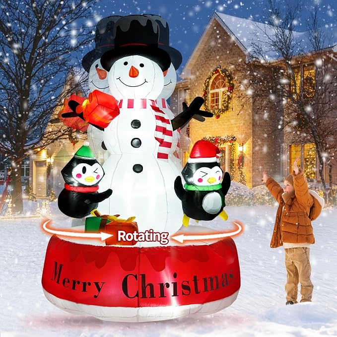 Likiyol 8 FT Christmas Inflatable Outdoor Decoration Rotating Snowman Christmas Inflatables, Christmas Blow Ups with Built-in Bright LED Lights for Yard, Outdoor, Holiday Decor - skull inflatable
