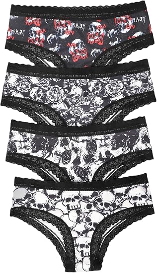 Women's 4 Pack Halloween Graphic Lace Hipster Panties Set Low Rise Underwear Briefs - skull swimsuit
