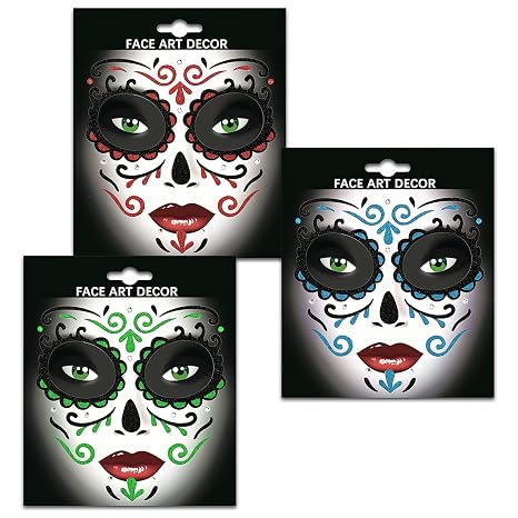 Day of the Dead Face Gems Jewels Stickers Halloween Self Adhesive Face Glitter Stickers Sugar Skull Costume Makeup Festival Stick on Rhinestone Stickers Temporary Tattoos Jewelry for Women/Men/Adults - sugar skull makeup