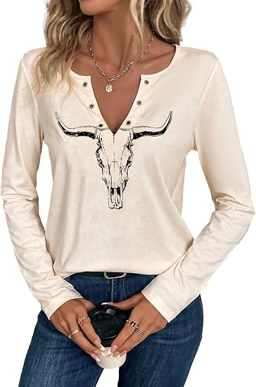 Women's Western Tops Country Concert Outfit Cowgirl Shirt Rodeo Graphic Tee - skull tshirt