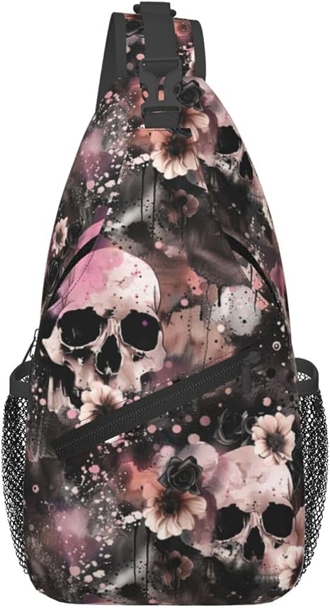 Flowers And Skulls Sling Bag For Women Men Halloween Backpack Crossbody Skull Shoulder Bag Sling Backpack Chest Bag Travel Hiking Casual Sport Daypack - sugar skull handbags for sale