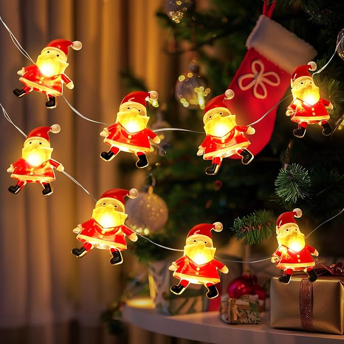 Coquimbo Christmas Decorations Indoor Lights, 10FT 30 LED Christmas Santa Claus Fairy String Lights Battery Operated for Xmas Tree Party Festive Holiday Cute Room Decor - string light