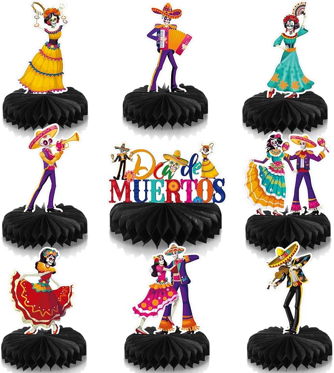 Containlol 9 Pcs Day of The Dead Honeycomb Centerpieces Decorations - sugar skull ornament