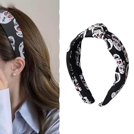 Halloween Skull Headband Hair Accessories Skeleton Hair Bands Hairband for Women Halloween Costume Accessories Spooky Wide Knotted Headband Hair Hoop Cosplay Accessories Head Hoop for Women Girls - skull headband