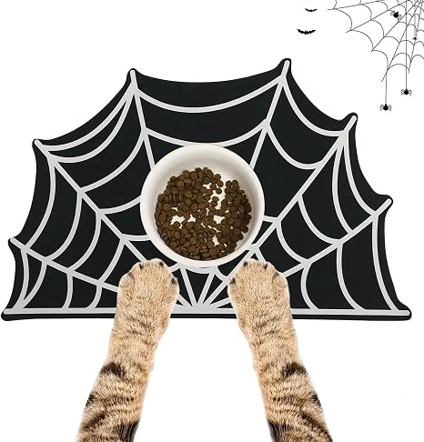 Halloween Dog Cat Mat for Food & Water Feeding, Spider Web 23.6''x15.7'' - skull floor mat
