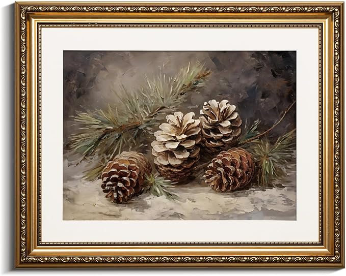 VIYYIEA Gold Framed Canvas Wall Art, Vintage Christmas Decor, Living Room Pinecone Picture, Cottagecore Winter Decor for Bedroom Bathroom, Xmas Holiday Decorations Gifts, 13x16 Inch - skull wall art