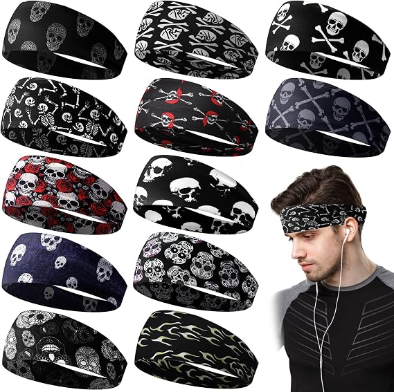 Lyrow 12 Pcs American Headbands for Men Running Headband