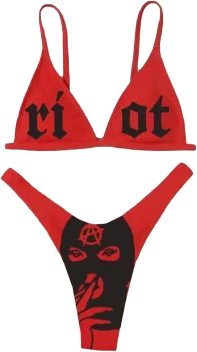 2Pcs/Set Women Skull Print Suit Split Bathing Suit High Waist Sleeveless Swimsuit Strap Decoration - skull swimsuit