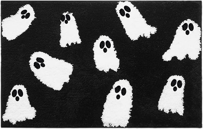 Tinideya Halloween Ghost Bathroom Rug, 30"x18" Non-Slip Ghost Bath Mat - skull toilet mat