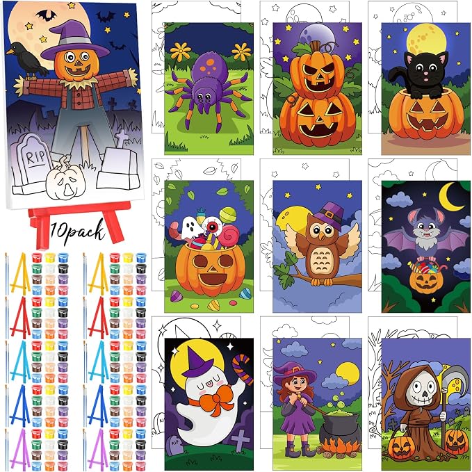 Blosssound 10 Set Halloween Pre Printed Canvas for Painting 5×7″