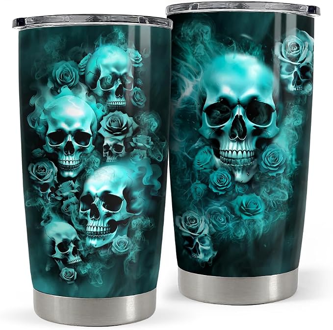 SANDJEST Skull Tumbler 20oz Stainless Steel Insulated Travel Mug Cup for Men Women Goth Gothic Gifts for Birthday Christmas Halloween - skull bottle