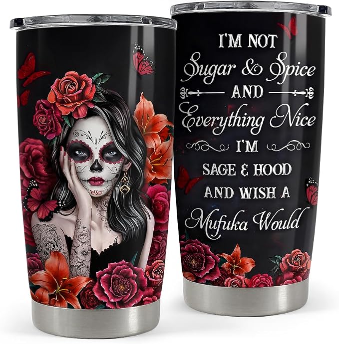 SANDJEST Sugar Skull Tumbler 20oz Stainless Steel Insulated Coffee Travel Mug Cup for Women Girls Gifts for Birthday Christmas Halloween - skull backpack