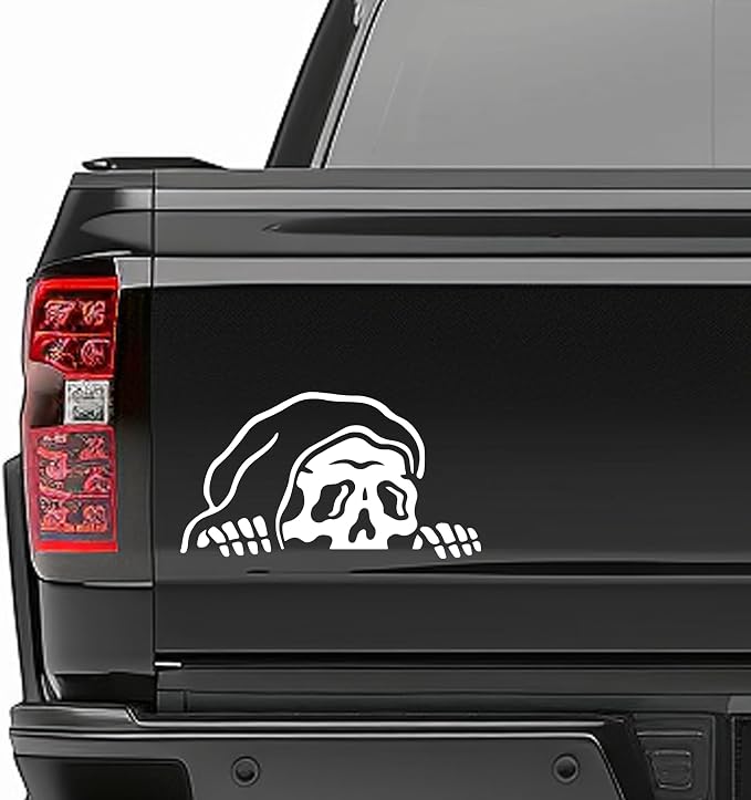 GRITKULTURE Sketchy Tank Skeleton Vinyl Decal Sticker, Vinyl Sticker for Car, Truck, and Van, Use for Laptop, Waterproof Decal for Water Bottle (White) - skull sticker