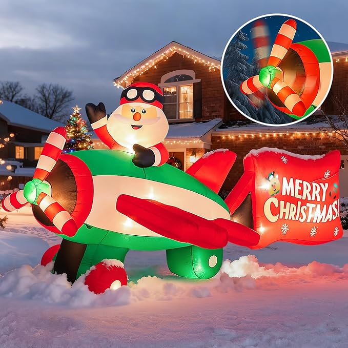 10.5 FT Animated Christmas Inflatables Santa Claus on Airplane, Santa Claus on Helicopter with Merry Christmas Banner, Xmas Blow Ups Outdoor Decorations for Yard Garden Lawn Holiday Home Party Decor - skull inflatable