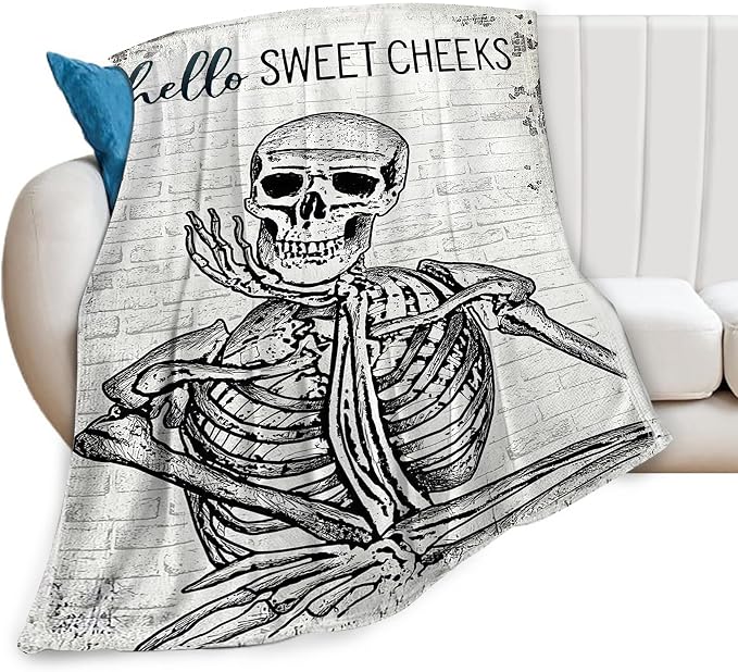 Funny Skeleton Throw Blanket - Skull Gifts and Decor for Boys, Men, Girls, Women, Kids, Adults - Soft Warm Cozy Fleece for Couch, Sofa, Bed 50"x40" - skull blanket
