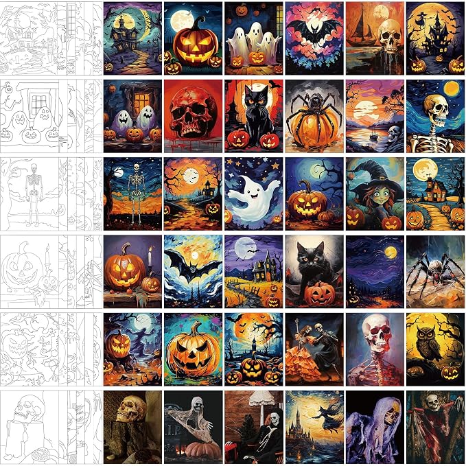 Skyygemm 36 Pcs 8 x 10 Inch Halloween Pre Drawn Canvases - skull painting