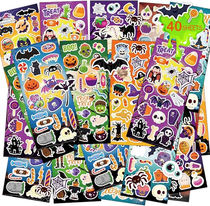 40 Sheets Cute Halloween Stickers, 800+ Stickers, Halloween Crafts & Games for Kids, Great for Decoration - skull sticker