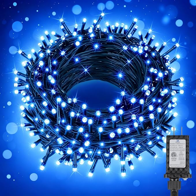 Extra Long 264Ft 800 LED Christmas Lights with Timer, Green Wire Fairy Starry String Lights Plug in, 8 Modes and Memory, forIndoor Outdoor Xmas Tree Wedding Party Decoration,Blue - string light