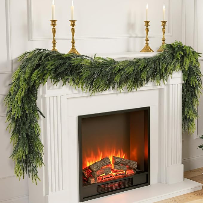 N&T NIETING 9FT Christmas Norfolk Pine Garland Real Touch Artificial Greenery Garlands Realistic Soft Garland for Mantle Fireplace Table Stair Front Door Indoor Outdoor Holiday Xmas Decorations (1Pcs) - skull wreath