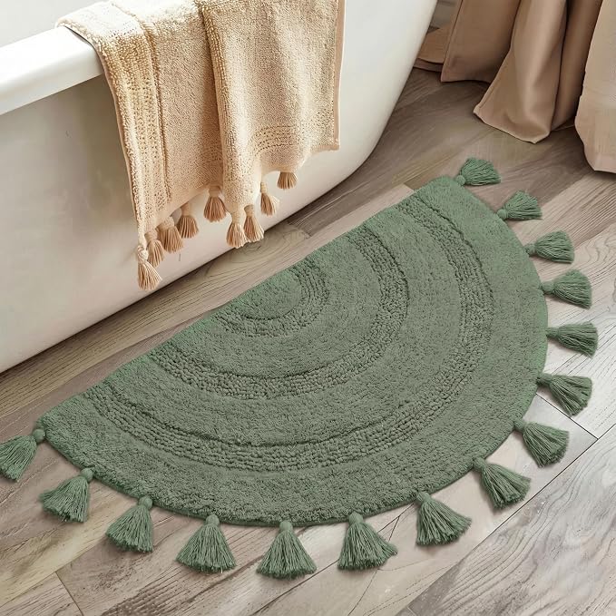 Half Circle Boho Bathroom Rugs with Tassels 100% Cotton - skull toilet mat