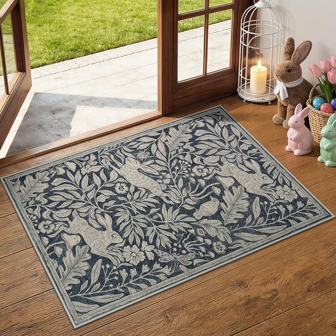 Lahome Forest Rabbit Indoor Entryway Rug, Washable Rugs 2×3 for Bathroom