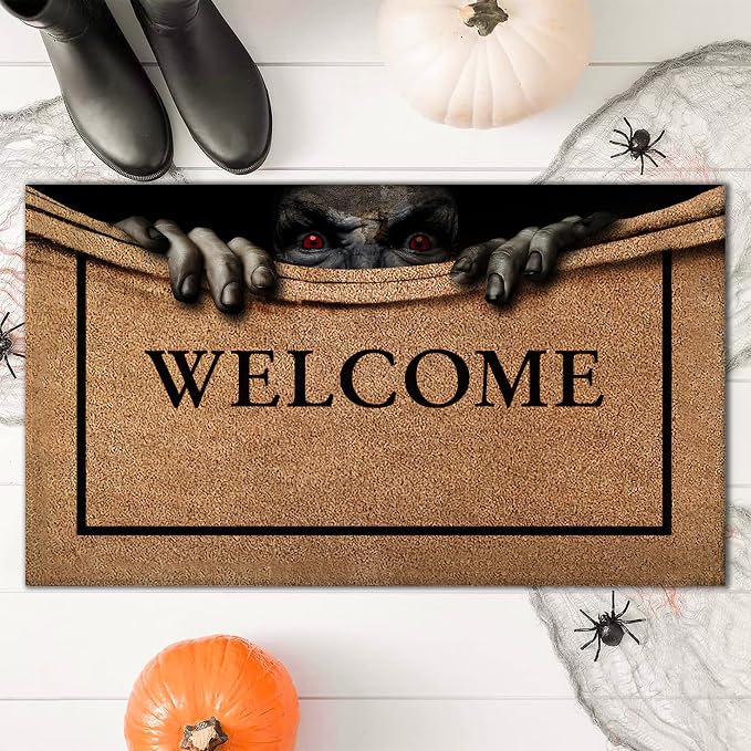 Halloween Horror Decorations Door Mat, 3D Ghost Welcome Doormat 17" x 30", Outdoor or Indoor Non-Slip Front Door Mats, Carpet Rug for Indoor Bathroom Kitchen Living Room (3D Ghost Welcome) - skull carpet
