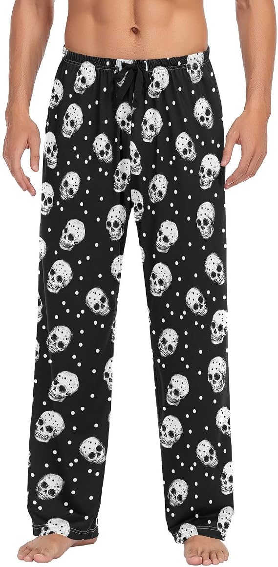 ALAZA Skulls and Polka Dots Men’s Pajama Pants Soft Long Sleep Pants Lounge Pajama Bottoms with Pockets - skull pajamas