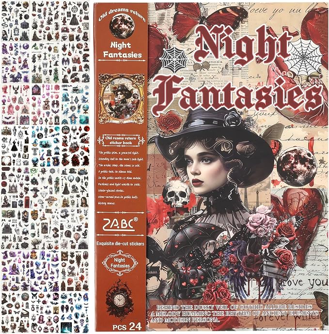 Scrapbook Stickers Book 24 Sheets 480 Halloween Stickers Pre-Cut Washi Stickers for Journaling Witch Sticker Gothic Sticker for Scrapbooking - skull sticker
