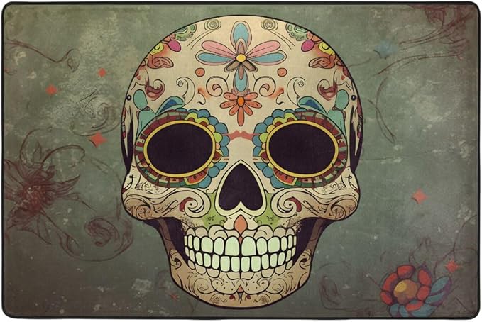 2’ x 3’ Area Rugs White Mexican Sugar Skull Personalized Washable Area Rugs Floor Carpet with Non-Slip Backing for Bedroom Thin Washable Area Rug 2’ x 3’ - skull carpet