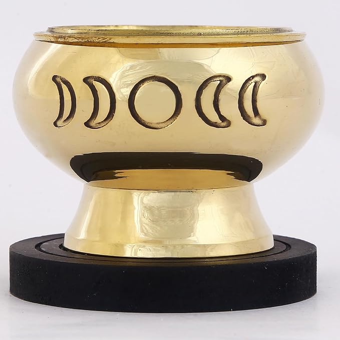 Indian Consigners Brass Moon Phase Screen Incense Burner with Wooden Coaster and Grill, Decorative Charcoal Incense Holder for Home, Altar & Spiritual Décor(Moon Phases Burner) - skull incense burner