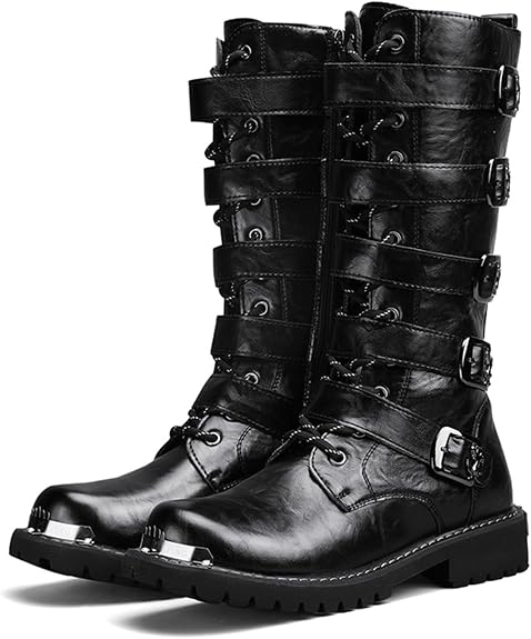 CHUUMEE Men's Wear Resistant Cycling Motorcycle Boots Side Zipper Waterproof Biker Riding Punk Rock Metal Toe Cowboy Western Tactical Army Boot - sugar skull boots