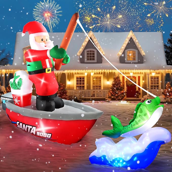 Kalolary 15FT Long Christmas Inflatables Fishing Santa Claus - skull inflatable