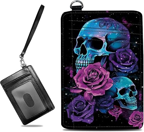 Small Travel Wallets, Neon Sugar Skull Slim Minimalist Front Pocket Wallet with Wristlet, RFID Blocking PU Leather Credit Card Holder with ID Window Change Purse for Men Women - sugar skull handbags for sale