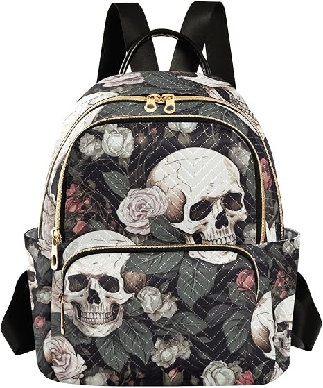 ALAZA White Skull Rose Flowers Black Small Backpack Purse for Women Travel Bag Lightweight Shoulder Bag Fashion Daypack - sugar skull handbags for sale