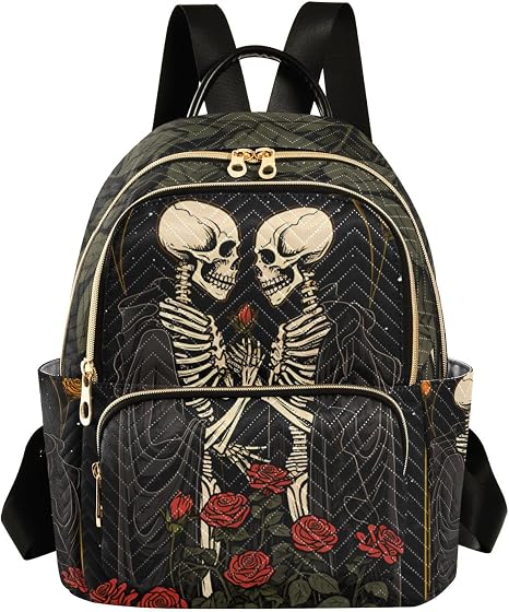 ALAZA Skull in Love with Roses Flowers Mini Backpack Purse for Women Travel Bag Lightweight Shoulder Bag Fashion Daypack - sugar skull handbags for sale