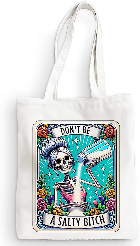 Decohim Funny Skull Tarot Card Sarcastic Canvas Tote Bag Witchy Gifts for Women Grocery Bags for Halloween Christmas - sugar skull handbags for sale