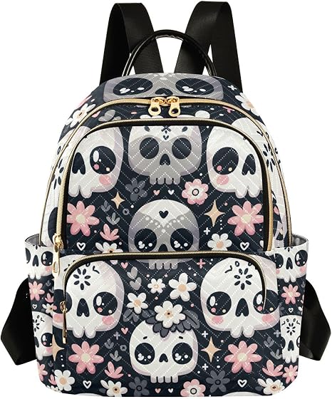ALAZA Skull Floral Small Backpack Purse for Women Travel Bag Lightweight Shoulder Bag Fashion Daypack - skull backpack