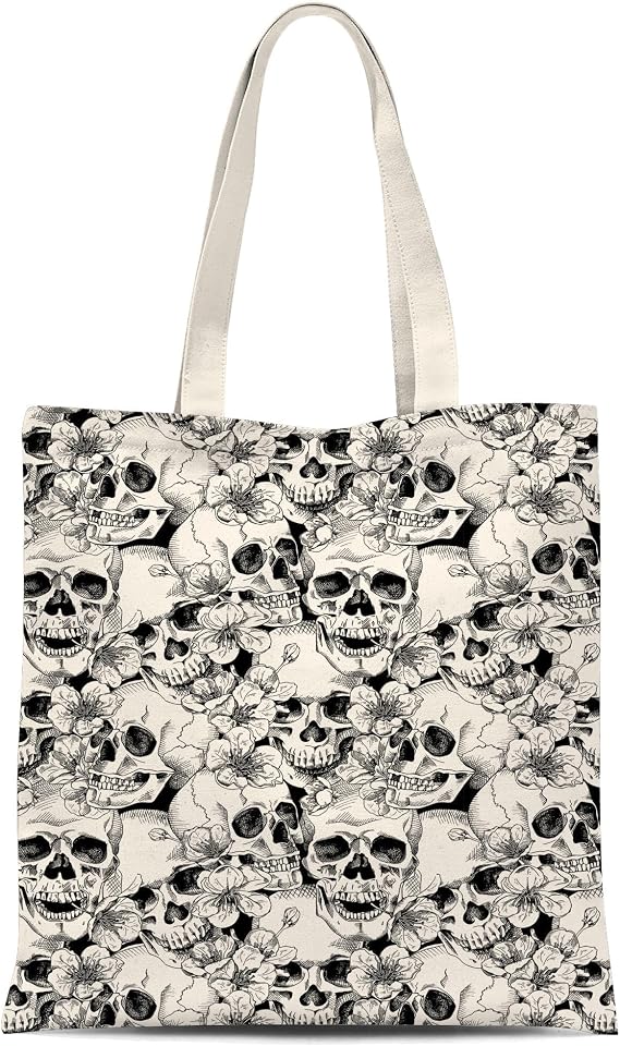 ATHAND Goth Skull Canvas Tote Bag with Zipper Inner Pocket,Halloween Reusable Shopping Beach Travel Grocery Bag for Women - skull suitcase