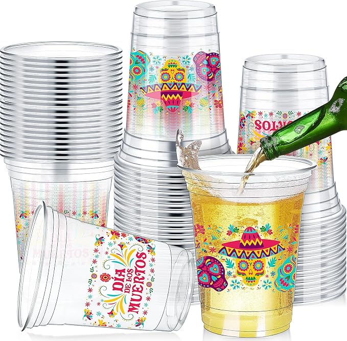 50 Pcs Day Of The Dead Cups 12 oz Skull Cup - skull plate