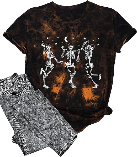Hot Coffee Skeleton Shirt for Women Halloween Skeleton T-Shirt Funny Fall Skull Graphic Tees Tops Blouse Gift - skull hoodie
