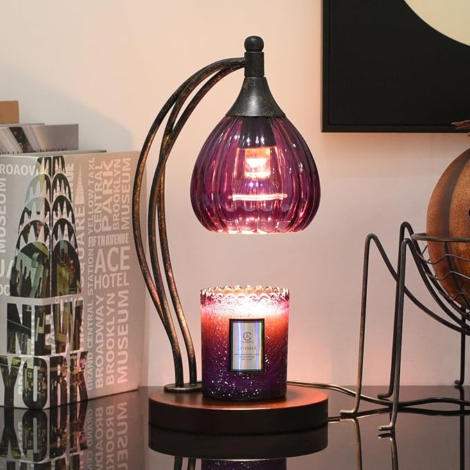 Candle Warmer Lamp with Timer Dimmer - Candle Light Warmer for Jar Candles with 2 Bulbs - Electric Candle Lamp Wax Warmer for Scented Wax Housewarming Gifts New Home Decor for Women Purple Black - skull lamp