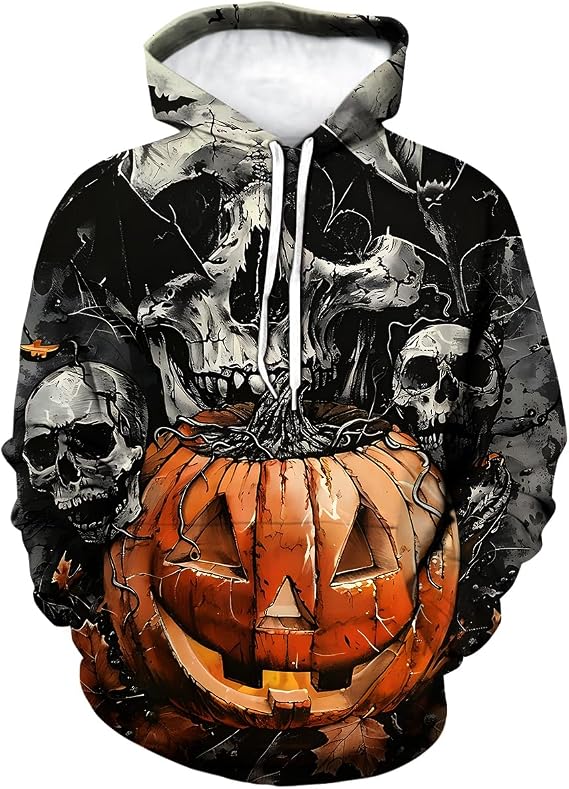 Skull Hoodie For Men Halloween Trippy Skeleton Floral Graphic Hooded Sweatshirts Pullover - skull hoodie