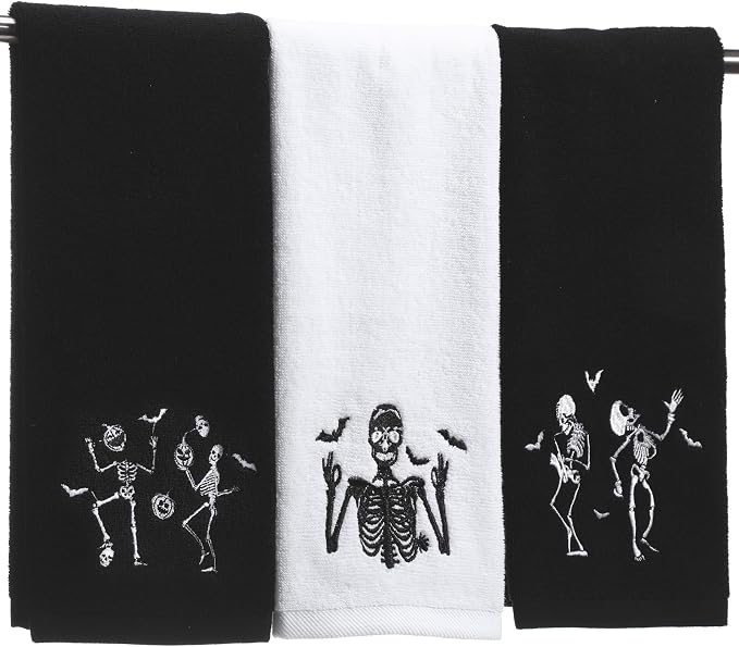 3 Pcs Halloween Bathroom Hand Towels Embroidered Skull Ghost - skull toilet paper