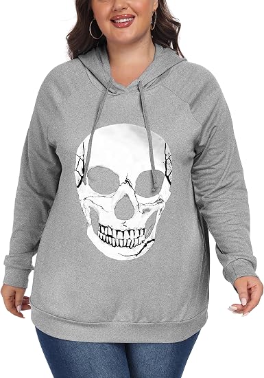 ForHailey Plus Size Hoodies for Women Long Sleeve Pullover Shirts Drawstring Tops XL-5XL - skull hoodie