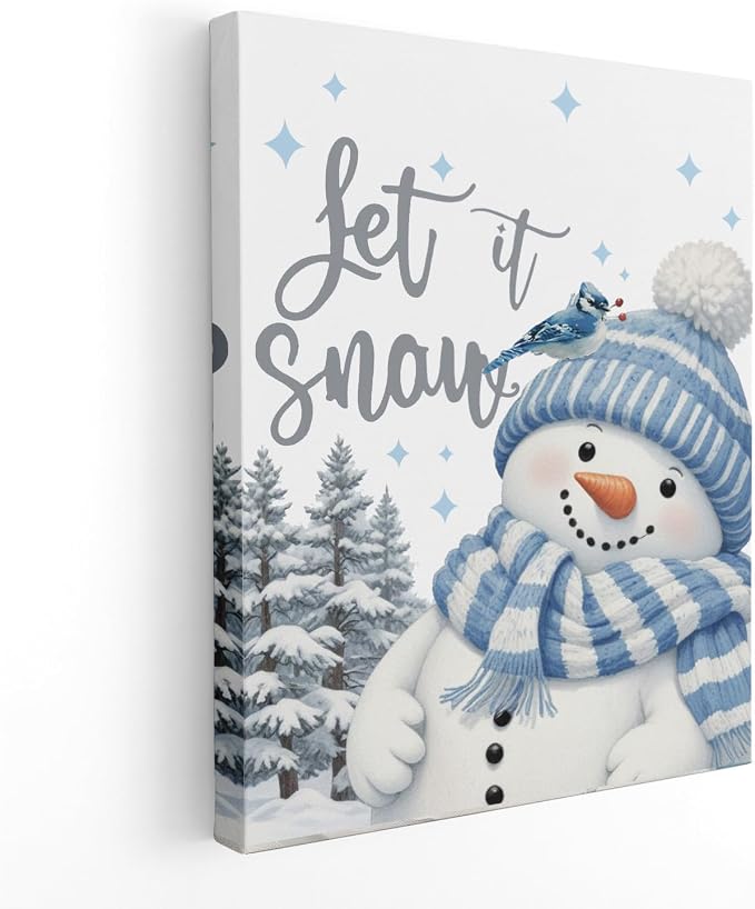 Let It Snow Blue Snowman Winter Wall Art Poster, Blue Snowman Decor, Rustic Winter Christmas Xmas Pictures Wall Decor for Home Living Room Bedroom, 11x14 Inch Framed - skull wall art