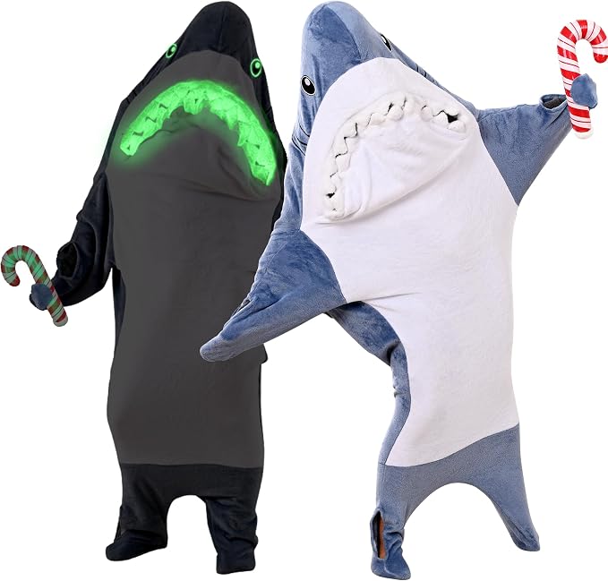 Glow in the Dark Shark Hoodie for Adults, 280GSM Flannel Hooded Suit - skull hoodie