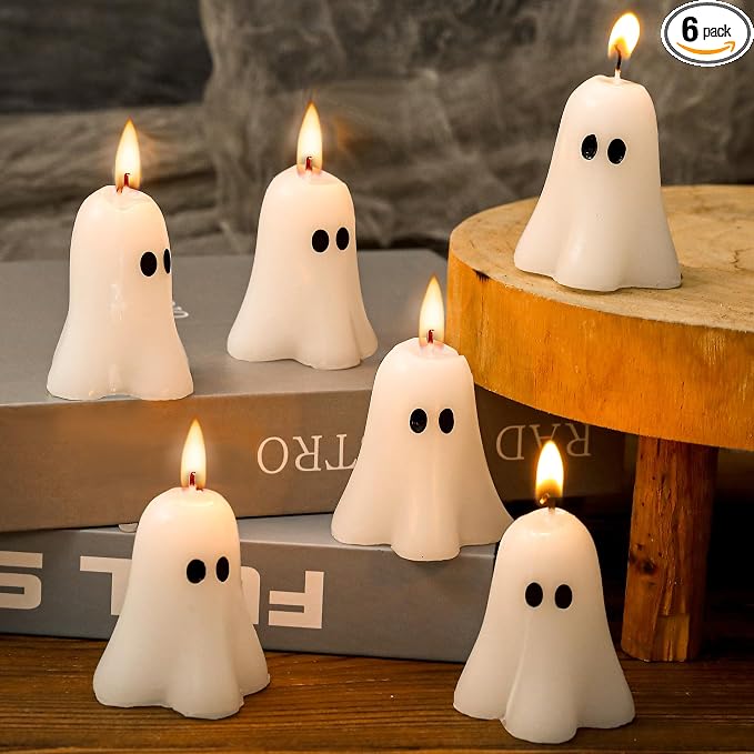 6 Pcs Halloween Ghost Candles, 2.3"x1.6" White Halloween Candle Ornaments - skull candle