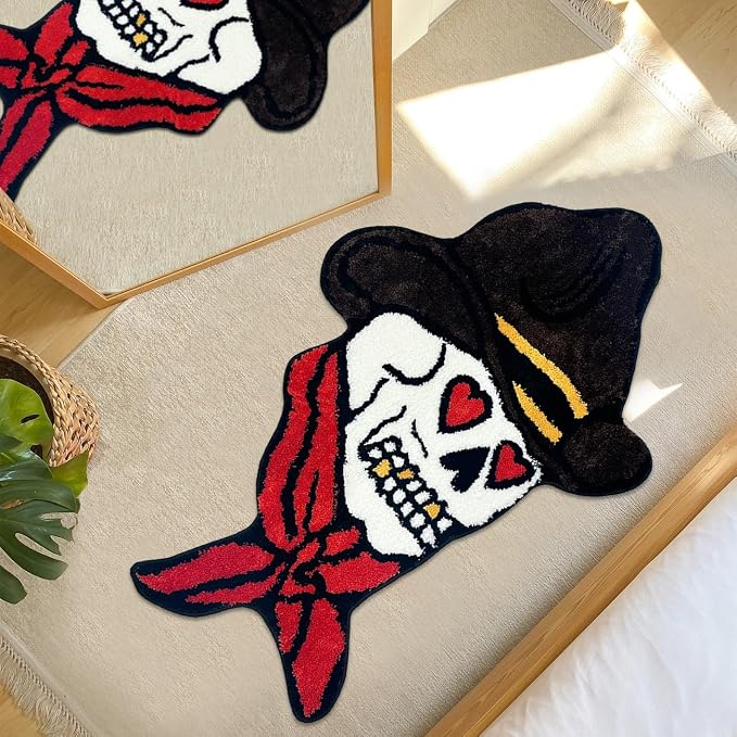 Skull Rug Cool Rugs Tufted Gothic Fun Bathroom Rugs, 2.5 x 4FT - skull toilet rug