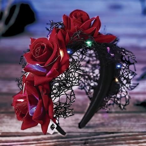 JEAIRTS LED Flower Mexican Headband Gothic Day of The Dead Headpiece - skull headband