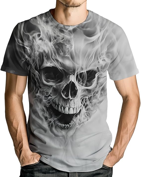 Men's Novelty Skull T-Shirt Vintage Graphic Tee Shirt Short Sleeves - skull tshirt
